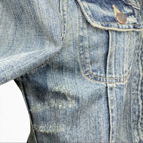 Ralph Lauren Sport Blue Denim Front Zip Trucker Jacket  Distressed Size Small - Picture 7 of 13